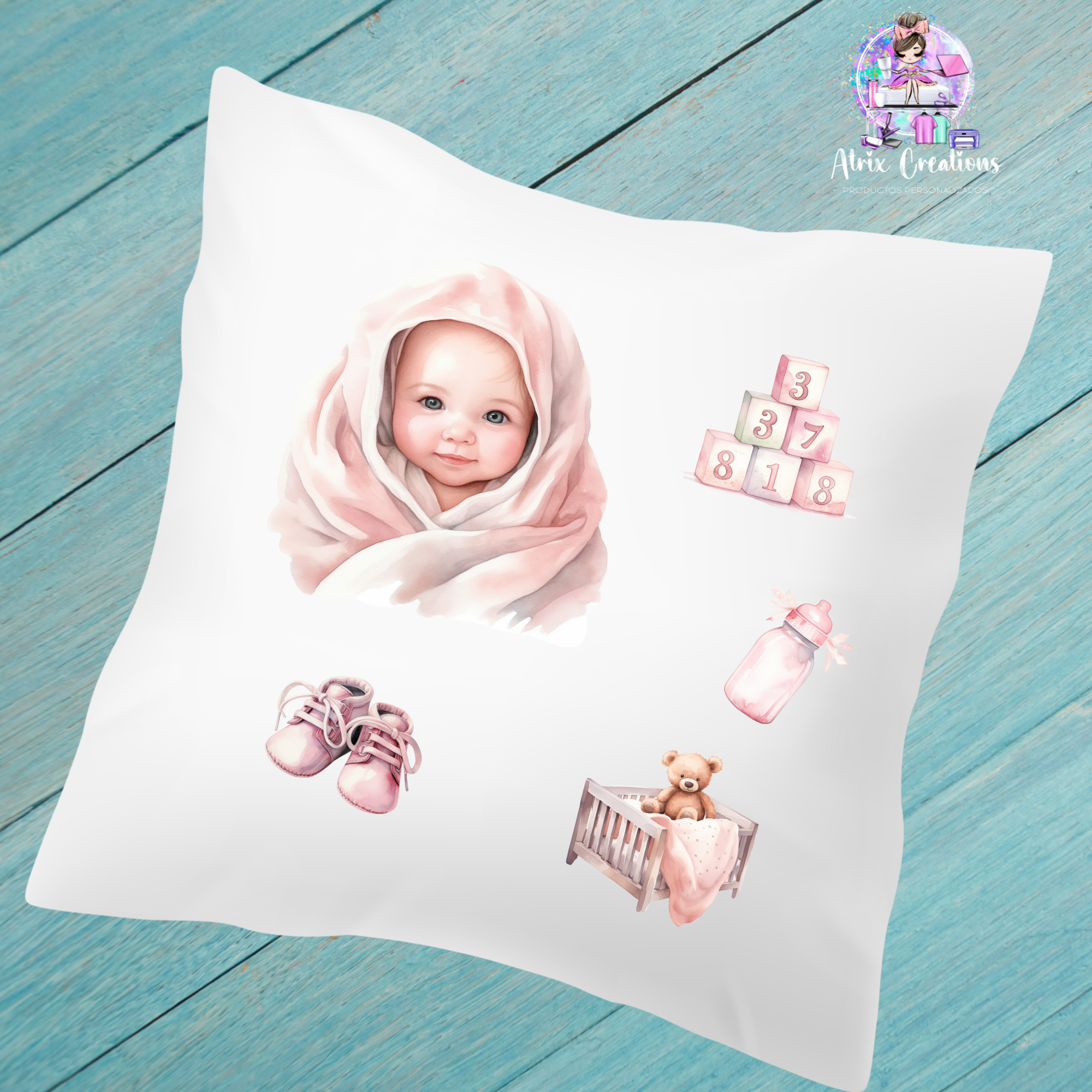 Cojín natalicio Bebé Rosa - Imagen 2