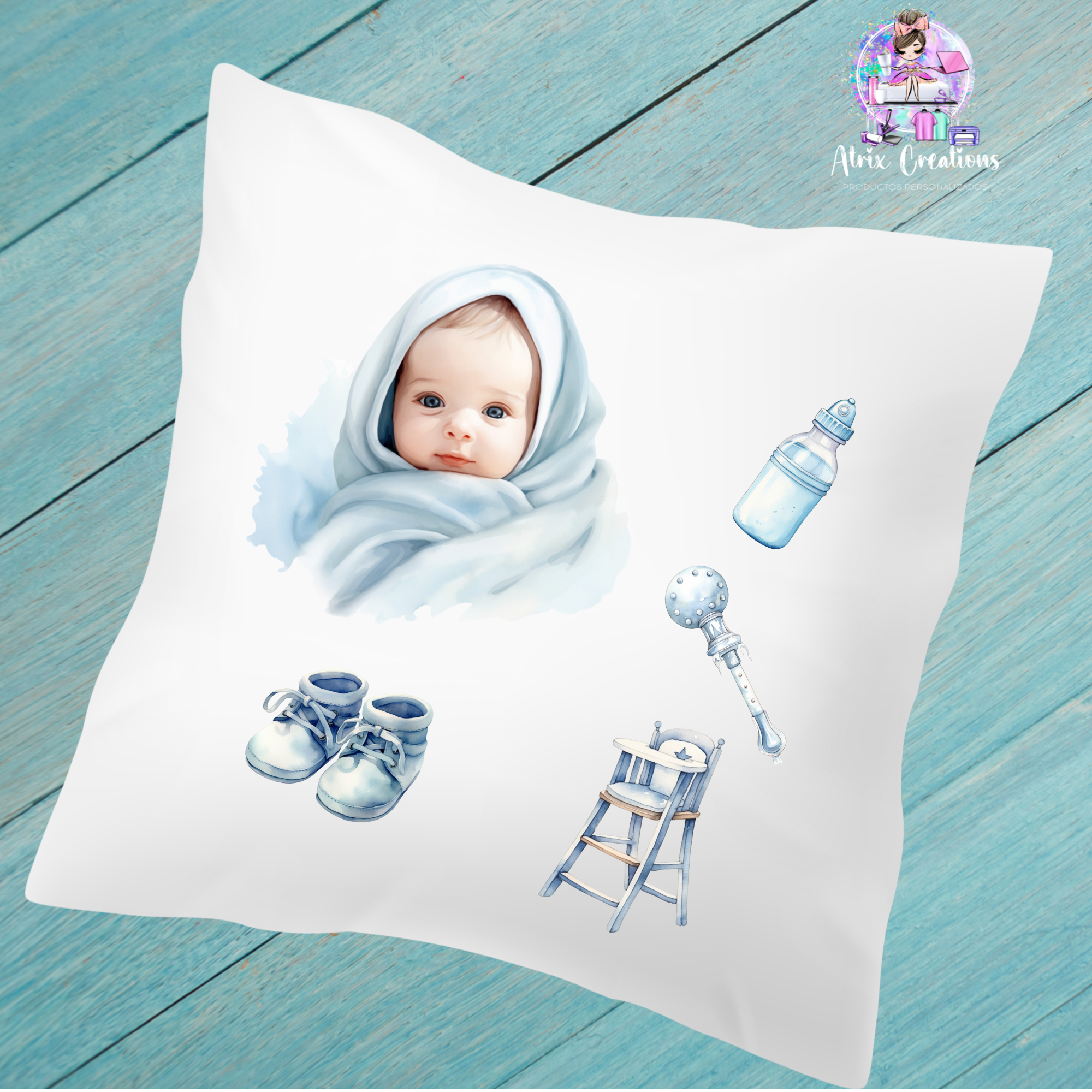 Cojín natalicio Bebé Azul - Imagen 2