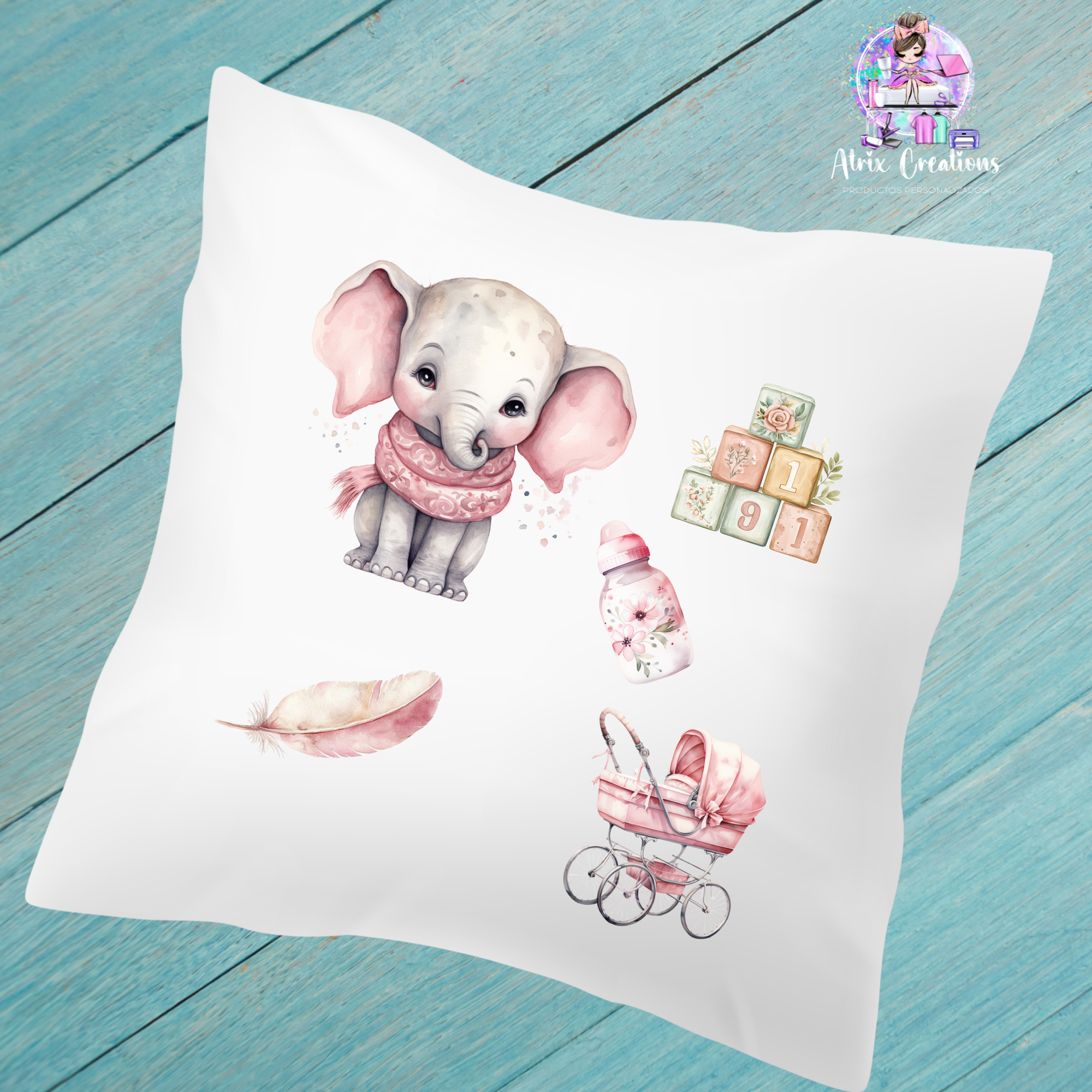 Cojín natalicio elefante rosa - Imagen 2