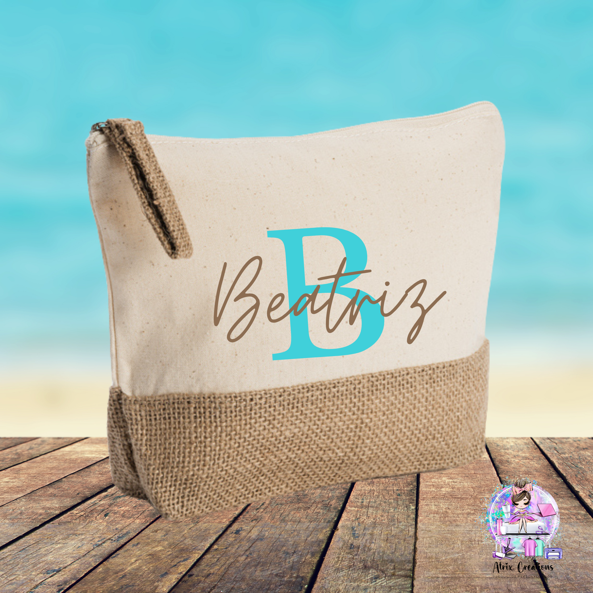 Neceser de Yute con inicial y nombre - Imagen 2