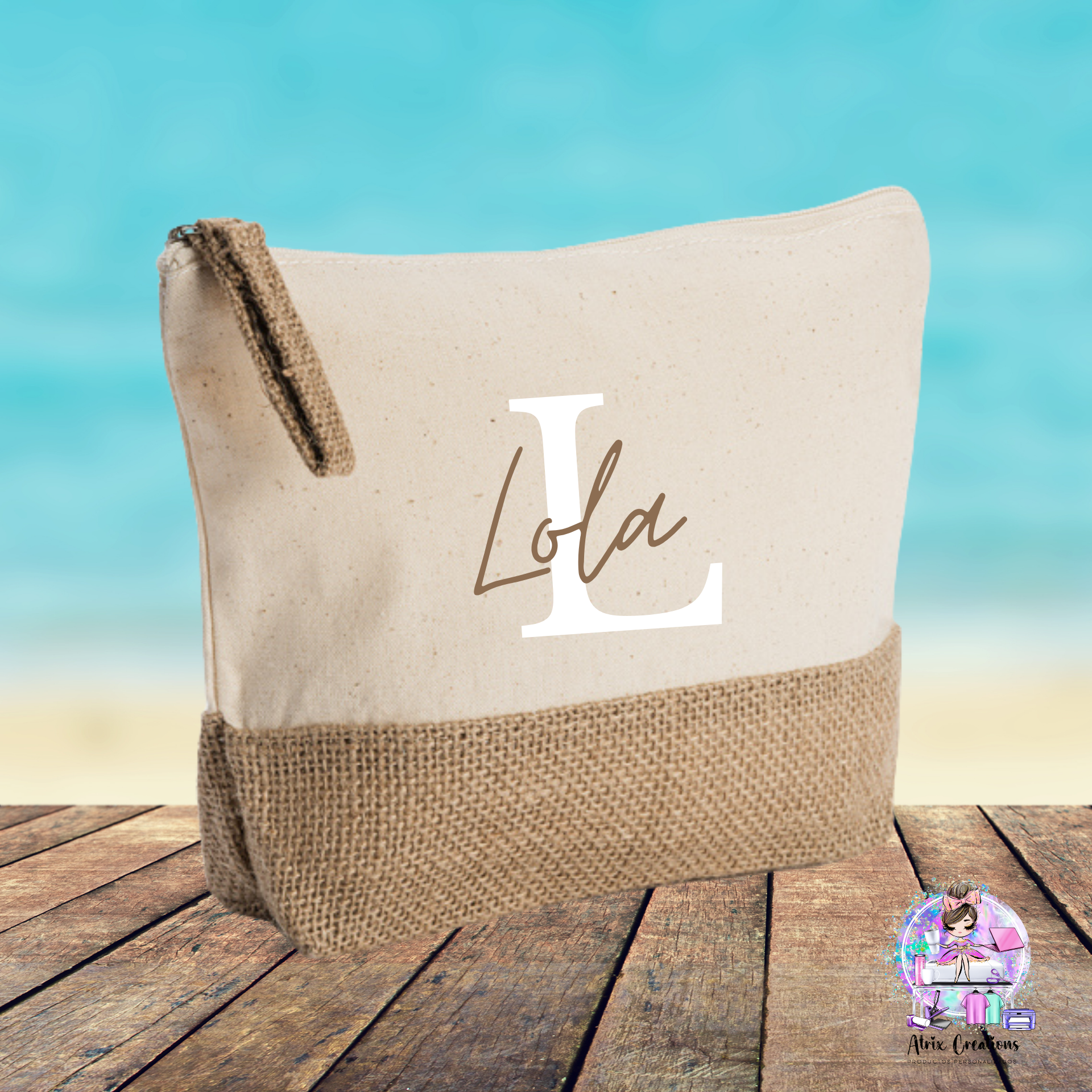 Neceser de Yute con inicial y nombre - Imagen 3