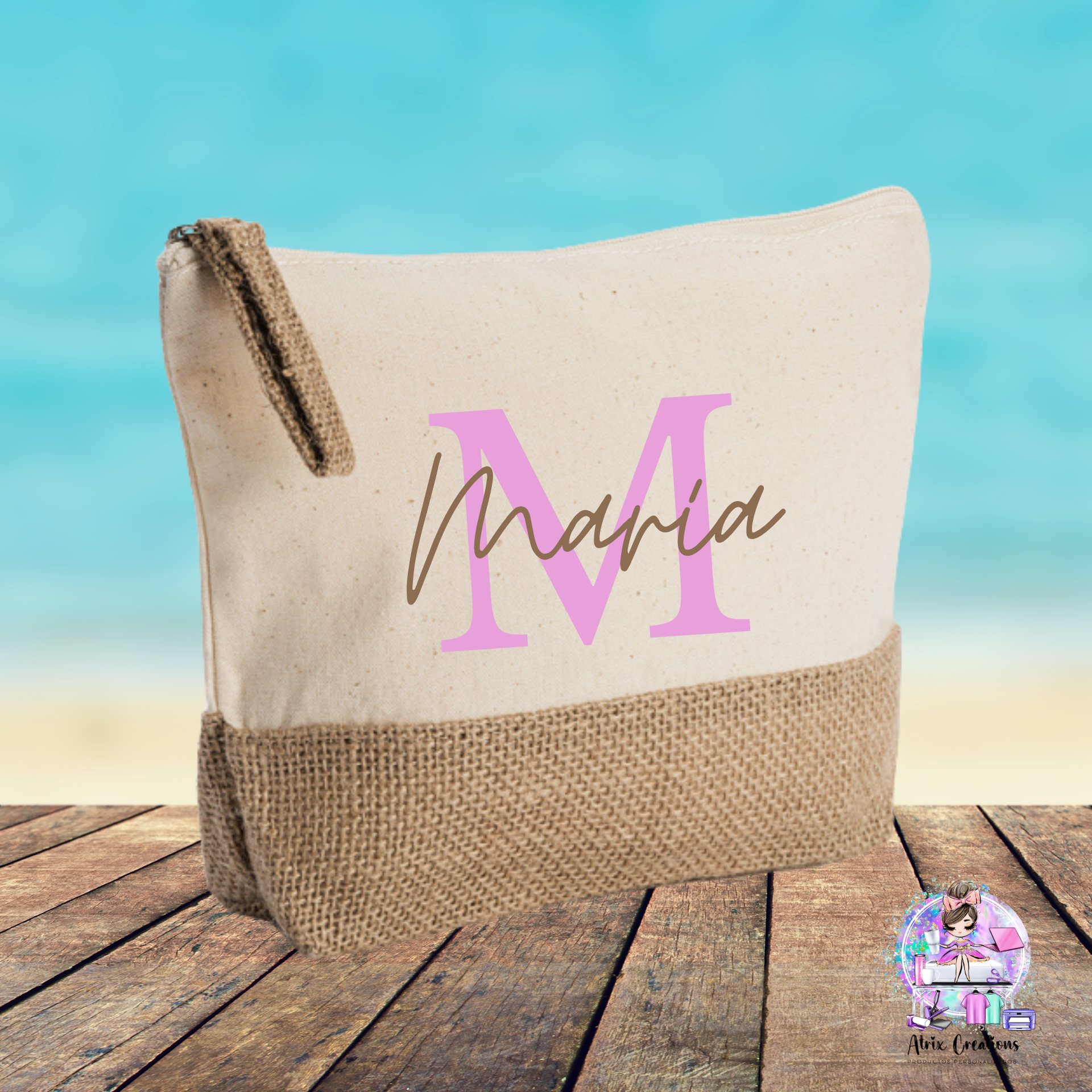 Neceser de Yute con inicial y nombre