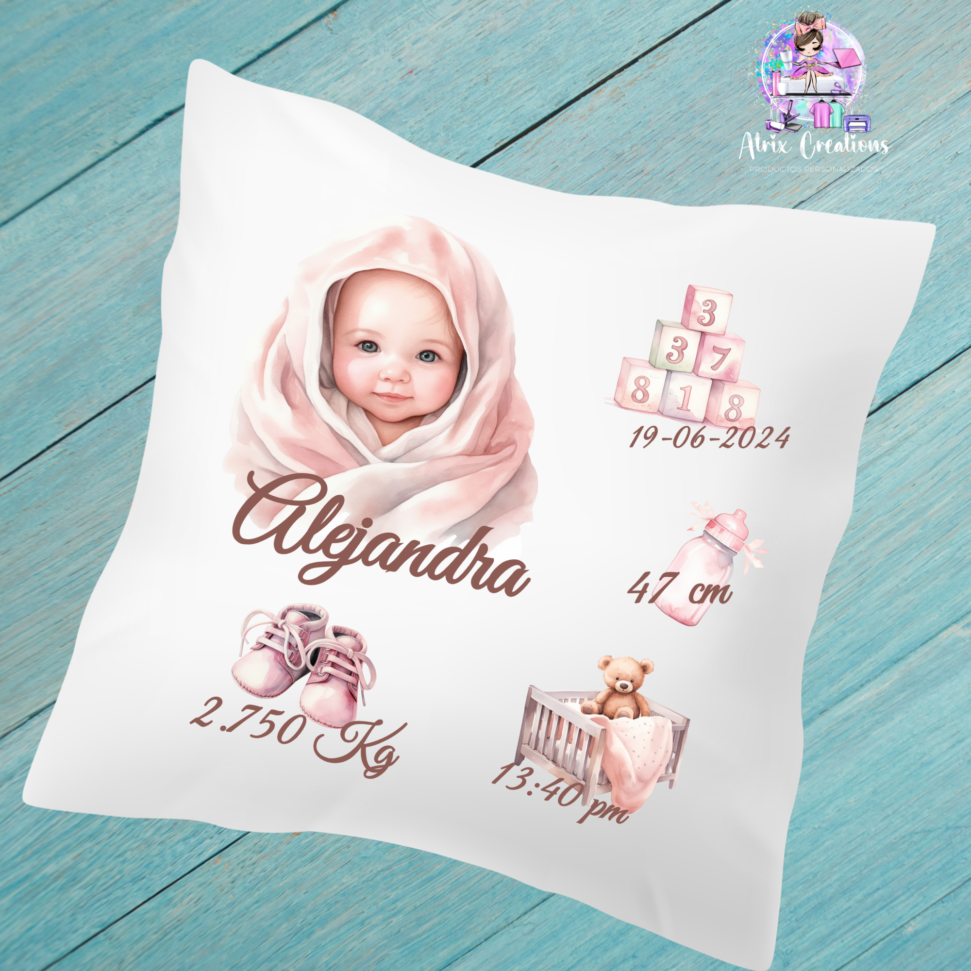 Cojín natalicio Bebé Rosa