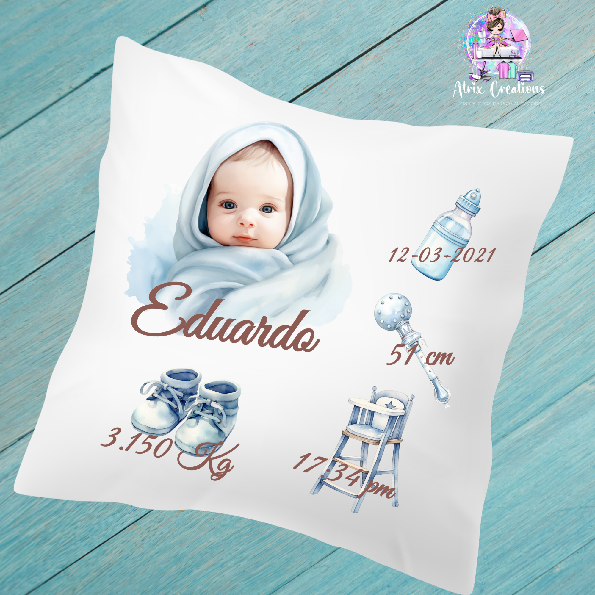 Cojín natalicio Bebé Azul