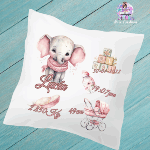 Cojín natalicio elefante rosa