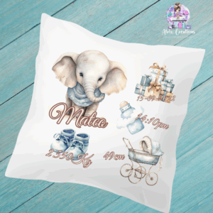 Cojín natalicio elefante azul