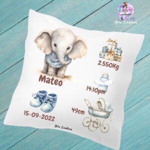 Cojín natalicio elefante azul