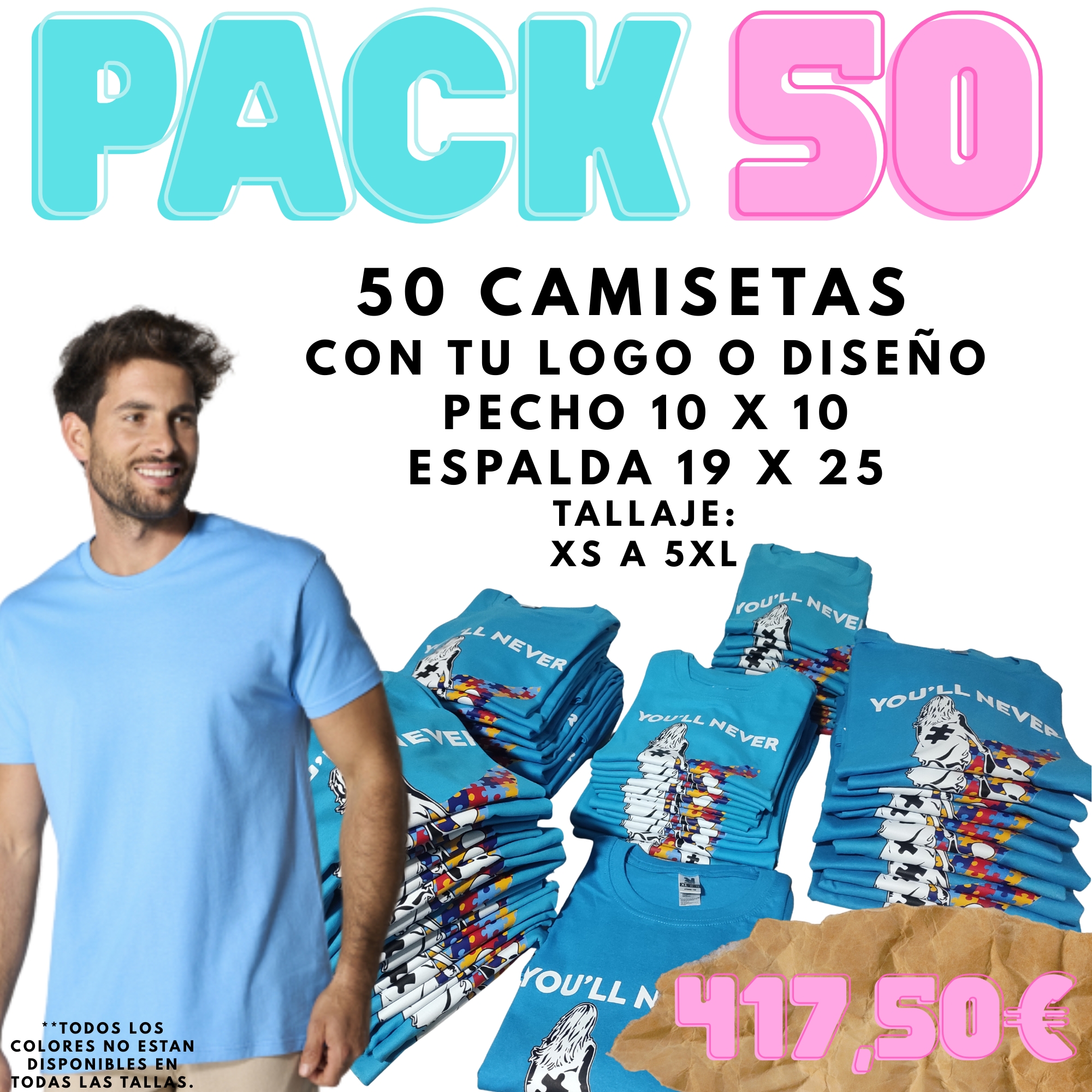 Pack 50 Camisetas Manga Corta