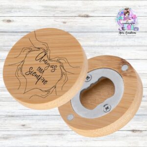 Abridor para amigas de Bambú y Acero Inox. Magnético Personalizado.