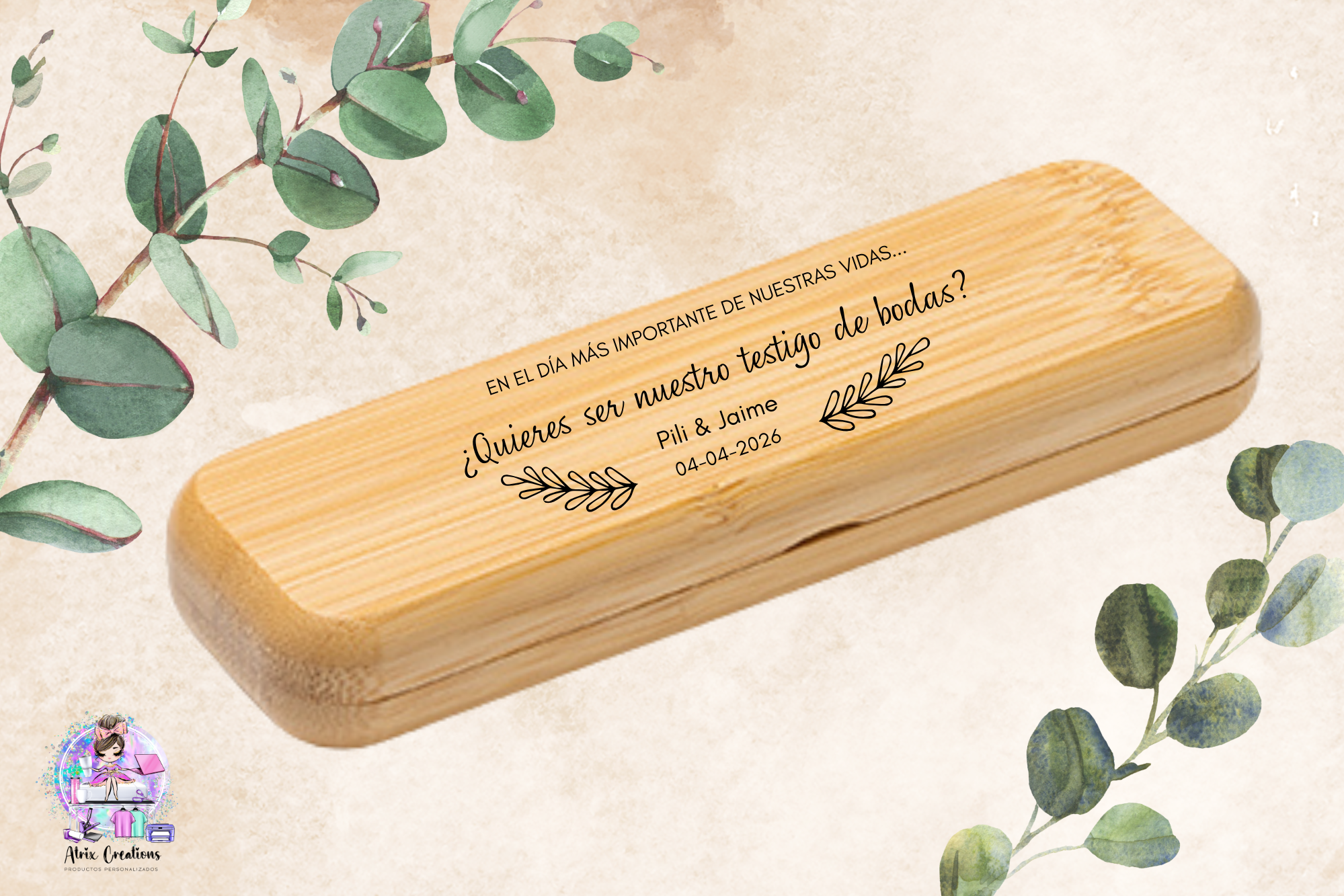 Bolígrafo personalizado con caja de bambú