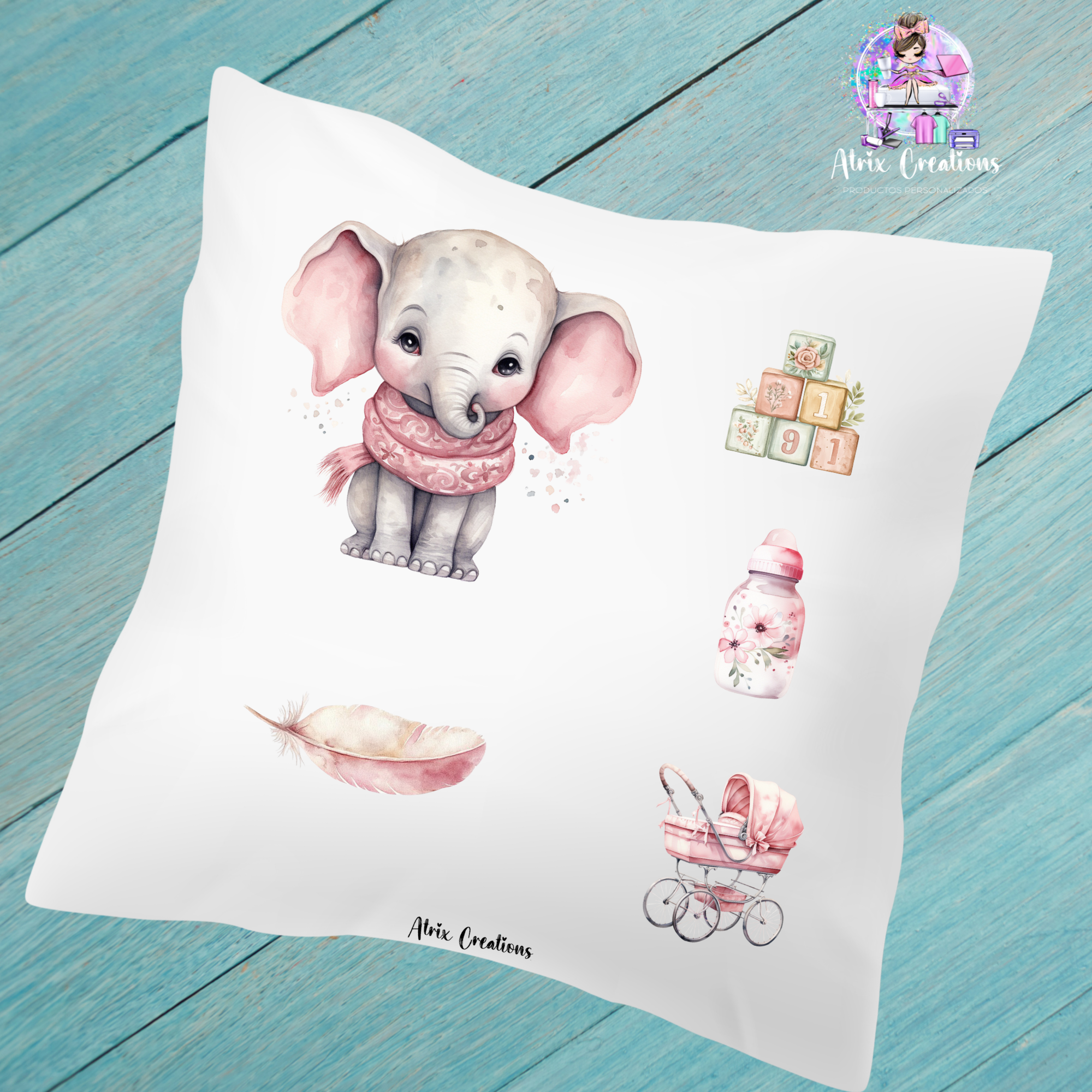 Cojín natalicio elefante rosa - Imagen 2