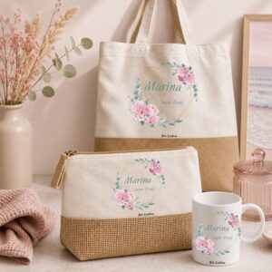 Set Regalo Bolsa,neceser y taza personalizado floral 2