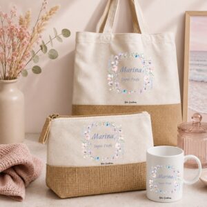 Set Regalo Bolsa,neceser y taza personalizado floral 1