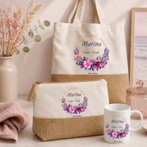 Set Regalo Bolsa,neceser y taza personalizado floral 4