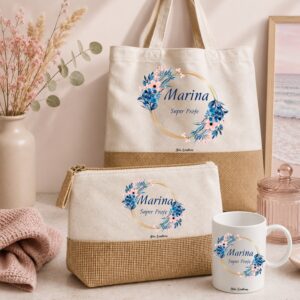 Set Regalo Bolsa,neceser y taza personalizado floral 3