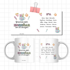 Taza Gracias por enseñar con el corazón y nombre de alumnos