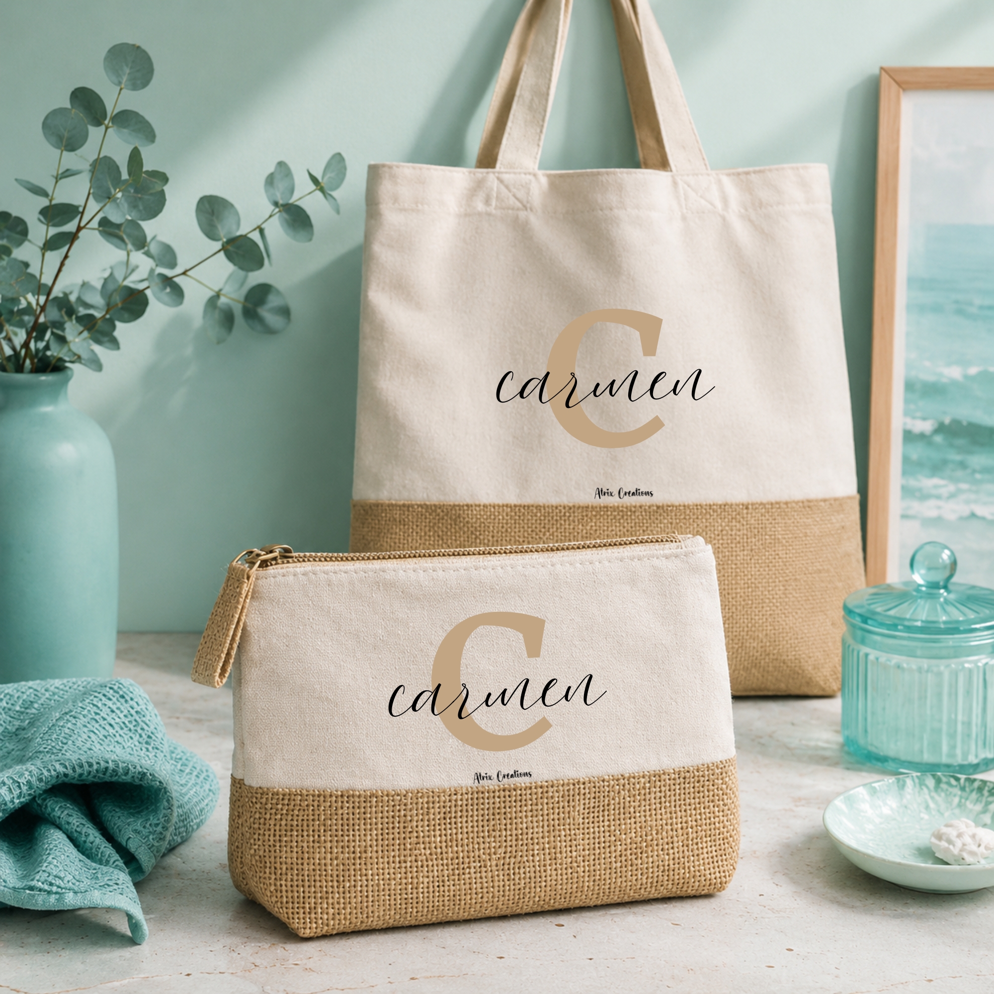 Set Regalo Bolsa y Neceser Personalizado con Nombre e Inicial