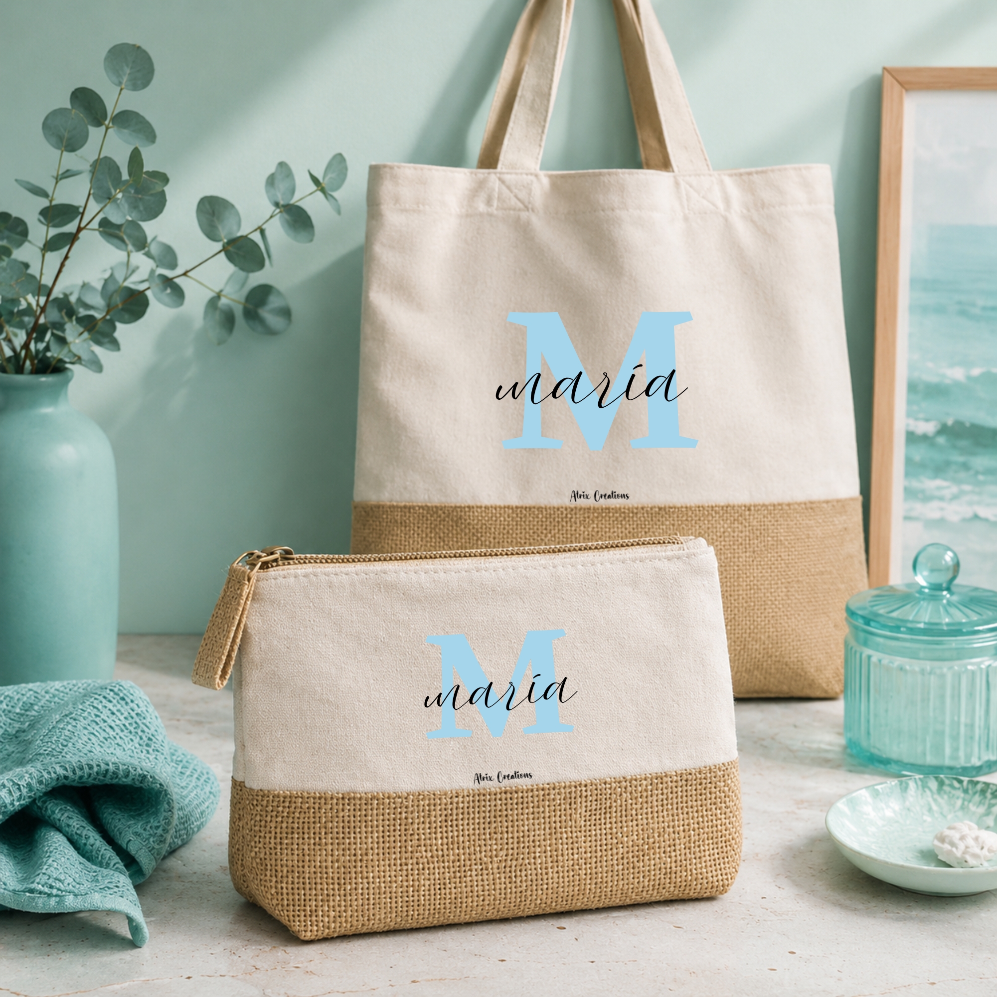 Set Regalo Bolsa y Neceser Personalizado con Nombre e Inicial - Imagen 4