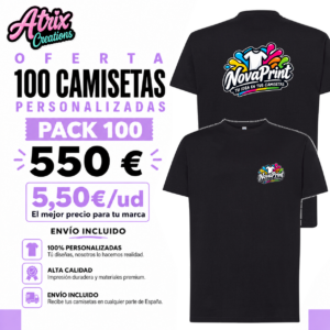 Camisetas algodón personalizadas 100 unidades