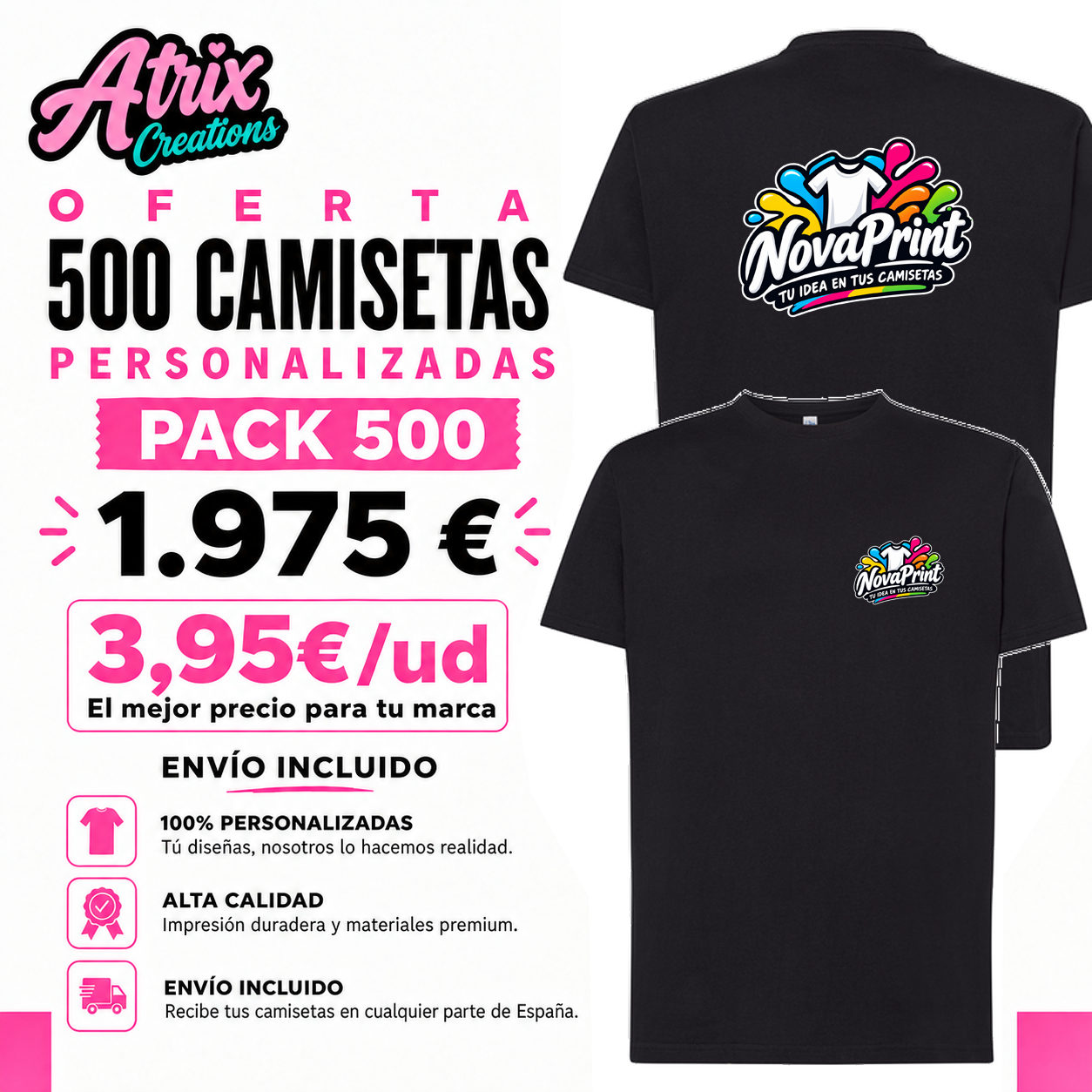 Camisetas algodón personalizadas 500 unidades
